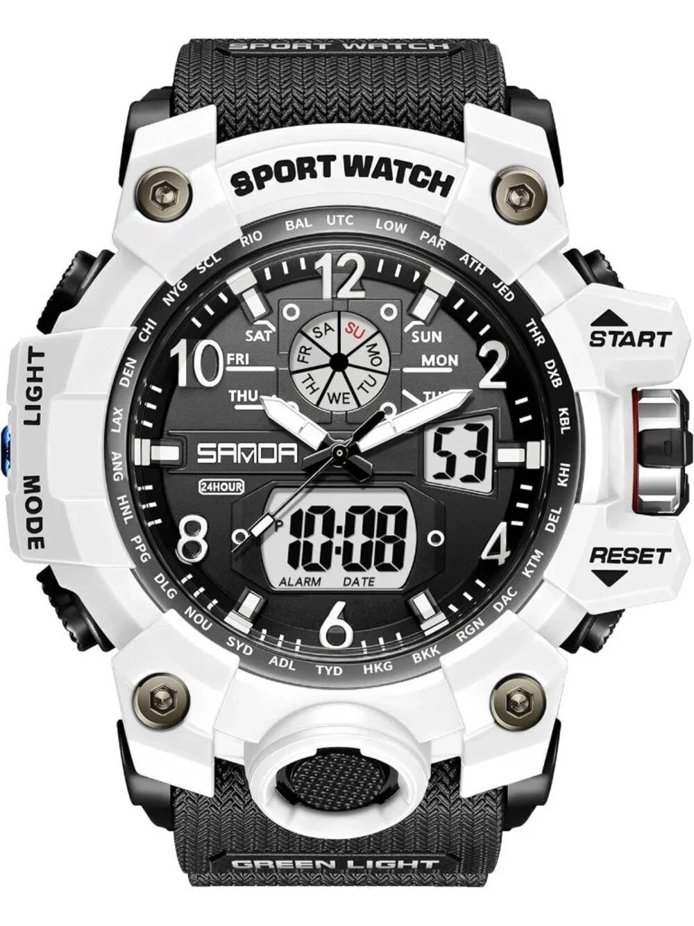 Mens Black White Analog Quartz Sport Waterproof Military LED Digital Wrist Watch